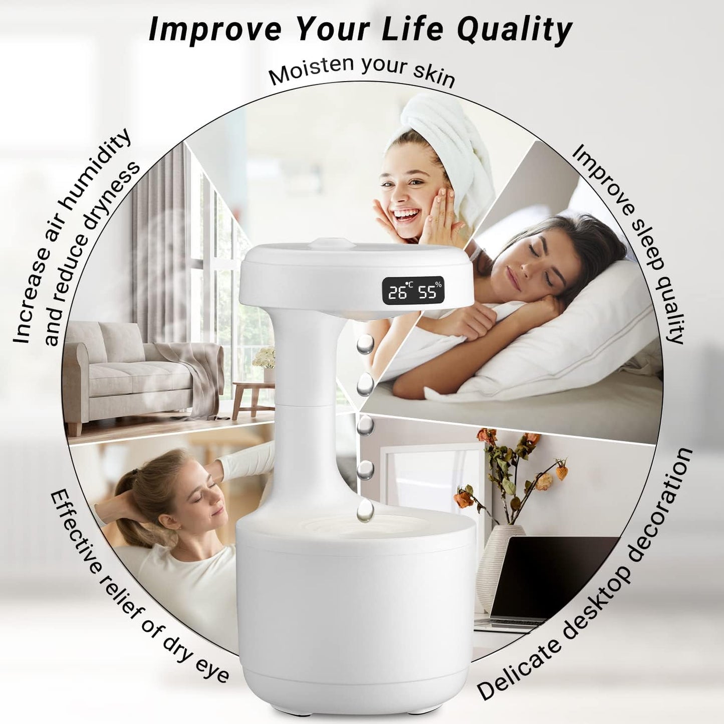 EQUINOX 2025 Floating Anti-Gravity Humidifier | Smart Cool-Mist Lamp with LED Clock (800ml)