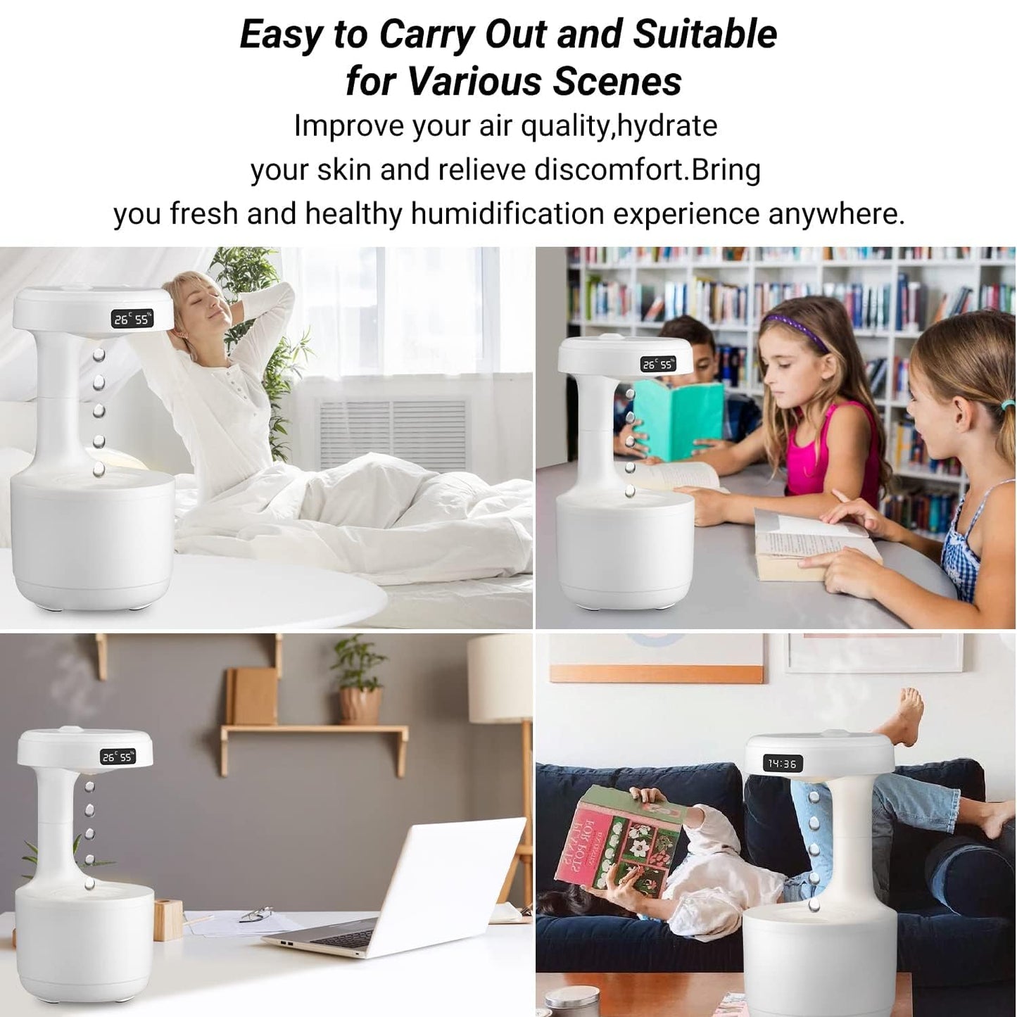 EQUINOX 2025 Floating Anti-Gravity Humidifier | Smart Cool-Mist Lamp with LED Clock (800ml)