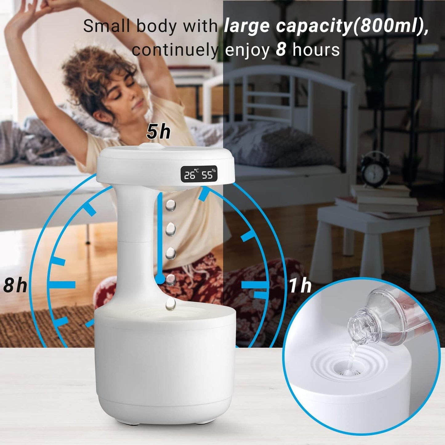EQUINOX 2025 Floating Anti-Gravity Humidifier | Smart Cool-Mist Lamp with LED Clock (800ml)