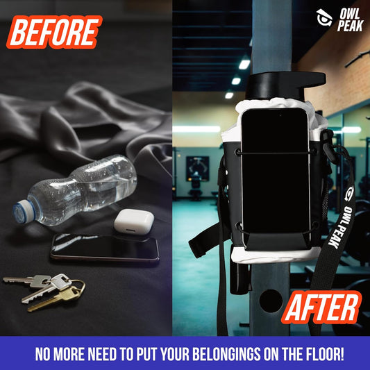 Compact crossbody magnetic gym bag showing phone, keys and bottle storage