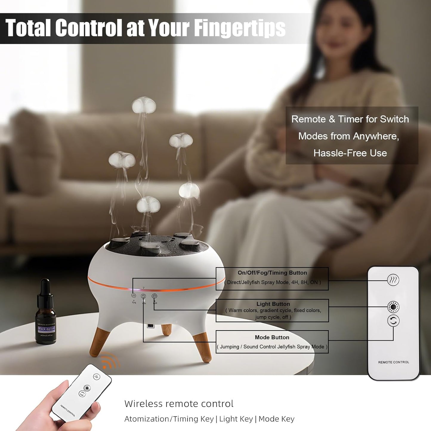 The EQUINOX Jellyfish Aroma Diffuser, Multi-Spray Humidifier with Remote Control - Colorful Jellyfish Aromatherapy Machine