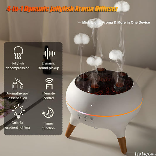 The EQUINOX Jellyfish Aroma Diffuser, Multi-Spray Humidifier with Remote Control - Colorful Jellyfish Aromatherapy Machine