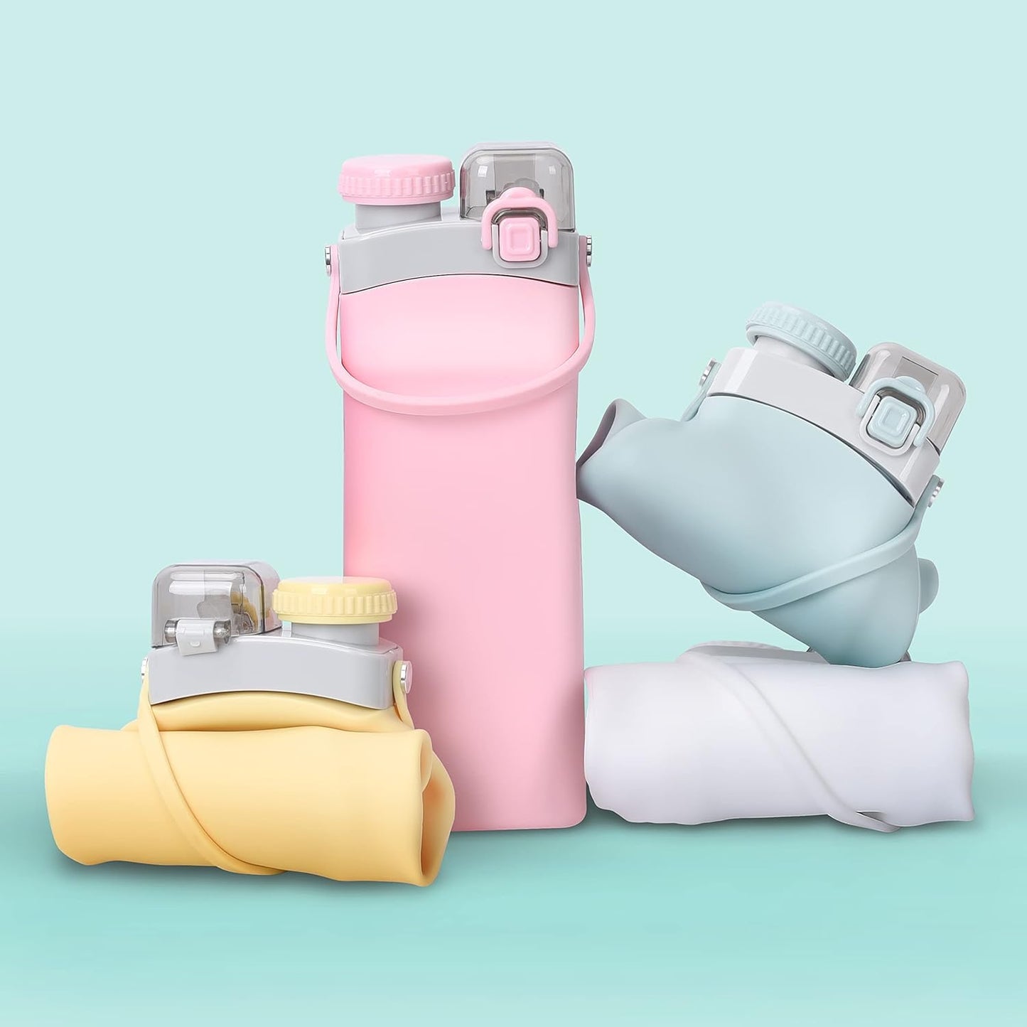 EQUINOX INDIA'S Collapsible Silicone Water Bottle - 600 ml Folding With Straw and Hook - Portable for Hiking, Camping, Sports, Road Trips, Outdoor
