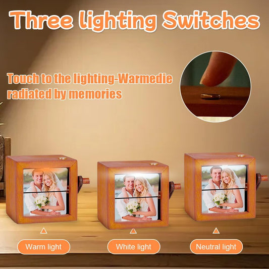 EQUINOX INDIA Custom Photo Flip Book Frame with LED Light – Hand Crank Rotating Wooden
