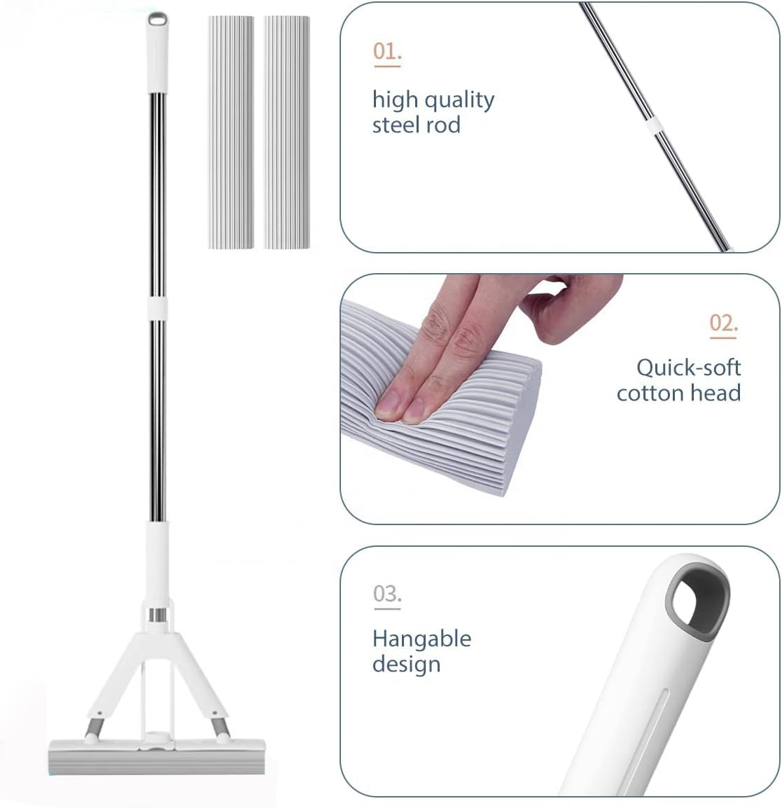 EQUINOX_INDIA Premium PVA Sponge Mop - Stainless Steel Butterfly Mop for Efficient Floor Cleaning