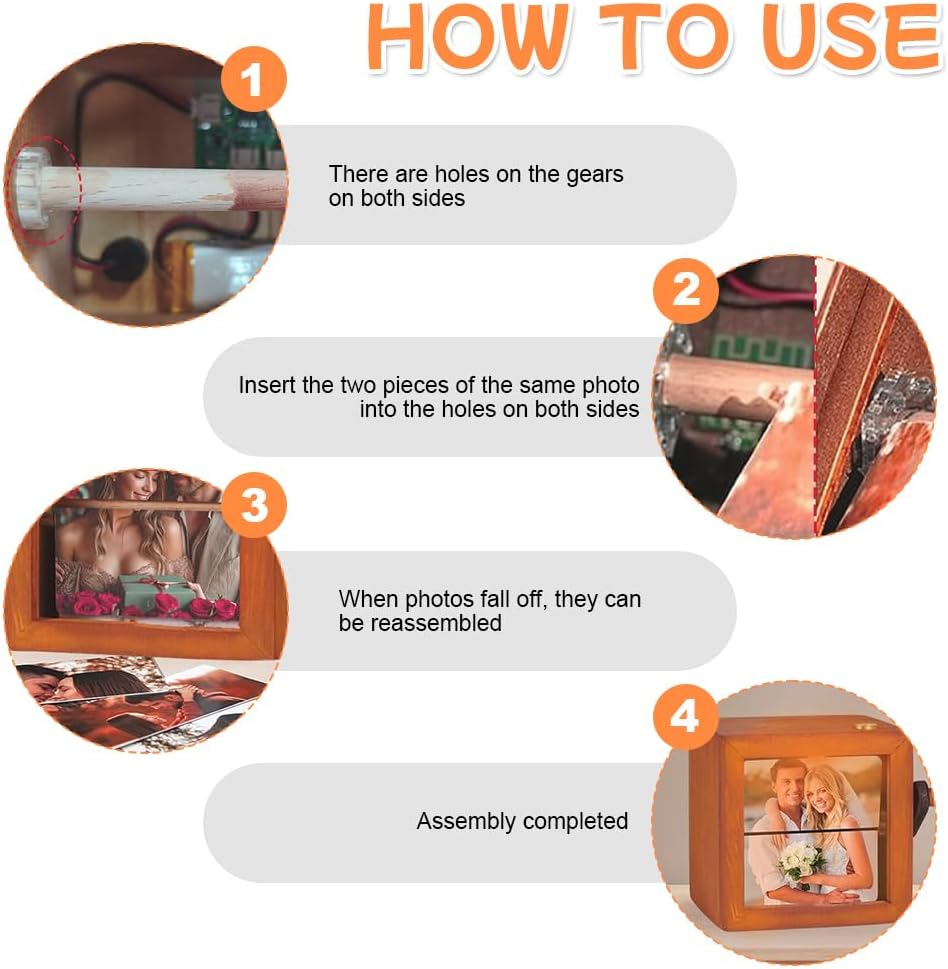 EQUINOX INDIA Custom Photo Flip Book Frame with LED Light – Hand Crank Rotating Wooden