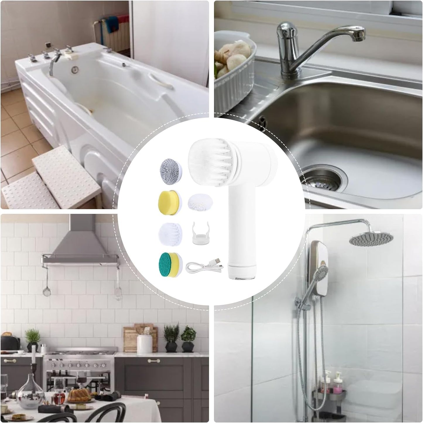 Multi-Functional Electric Cleaning Brush 5 in 1 Magic Power Scrubber with 3 Brush Heads Household Cleaning Tools Cleaner Brush for Kitchen, Bathroom, Shower Tub, Carpet and Sink