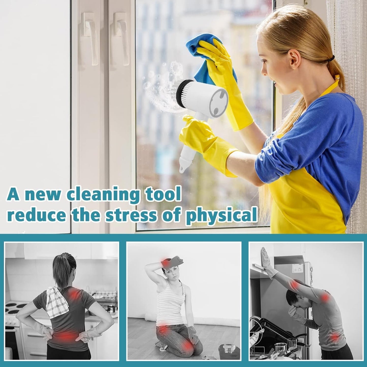 Multi-Functional Electric Cleaning Brush 5 in 1 Magic Power Scrubber with 3 Brush Heads Household Cleaning Tools Cleaner Brush for Kitchen, Bathroom, Shower Tub, Carpet and Sink