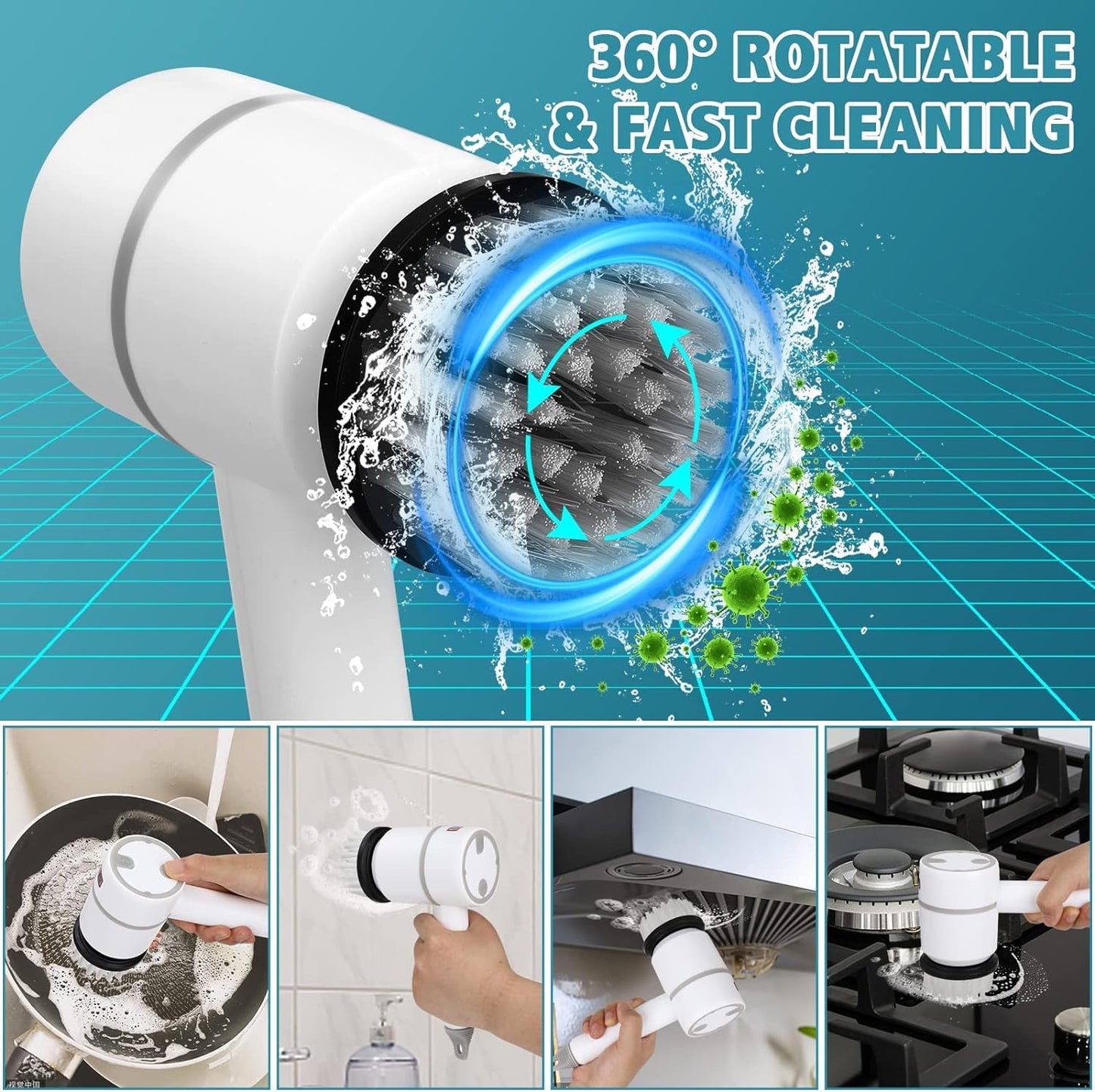Multi-Functional Electric Cleaning Brush 5 in 1 Magic Power Scrubber with 3 Brush Heads Household Cleaning Tools Cleaner Brush for Kitchen, Bathroom, Shower Tub, Carpet and Sink
