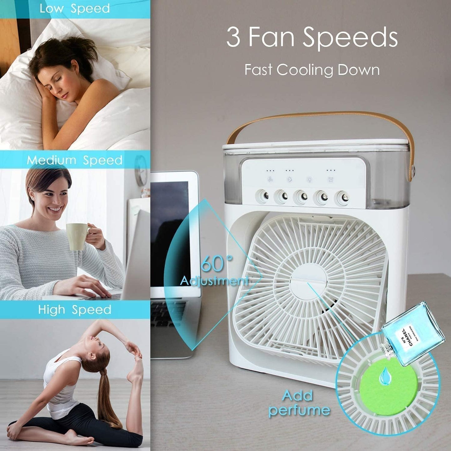 Equinox Personal Cooler: USB-Powered 4-in-1 Desk Fan, Humidifier & Air Freshener