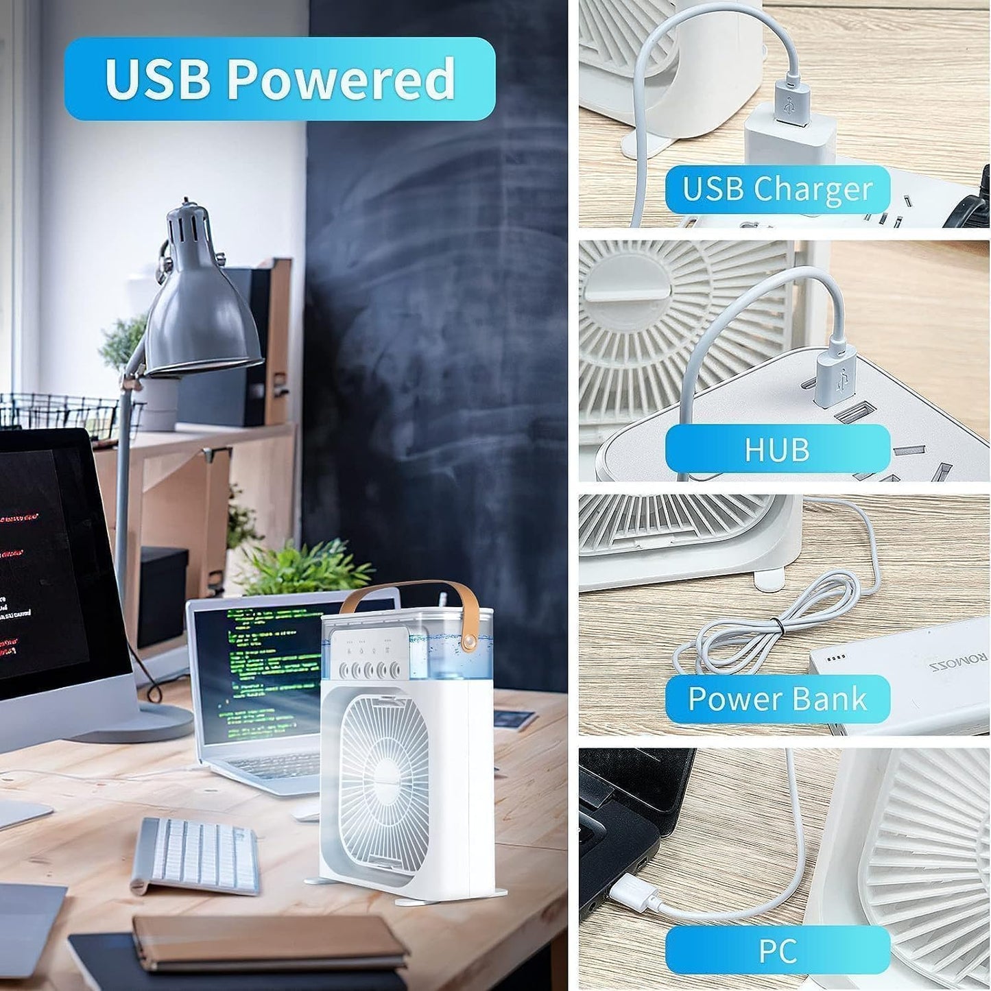 Equinox Personal Cooler: USB-Powered 4-in-1 Desk Fan, Humidifier & Air Freshener