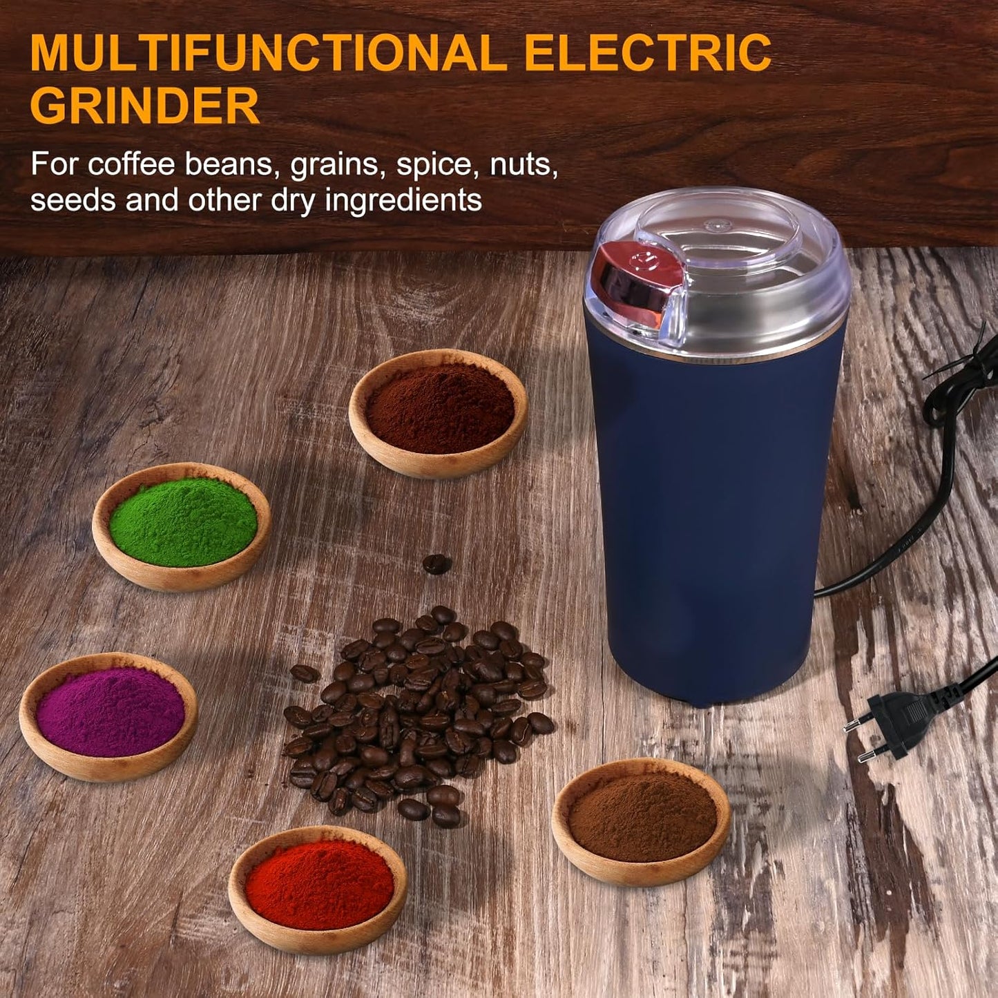 Electric Coffee & Spice Grinder – Stainless Steel Portable Mixer for Masala, Herbs, Dry Spices & Nuts – Push Button Control, Compact & Durable for Home Kitchen