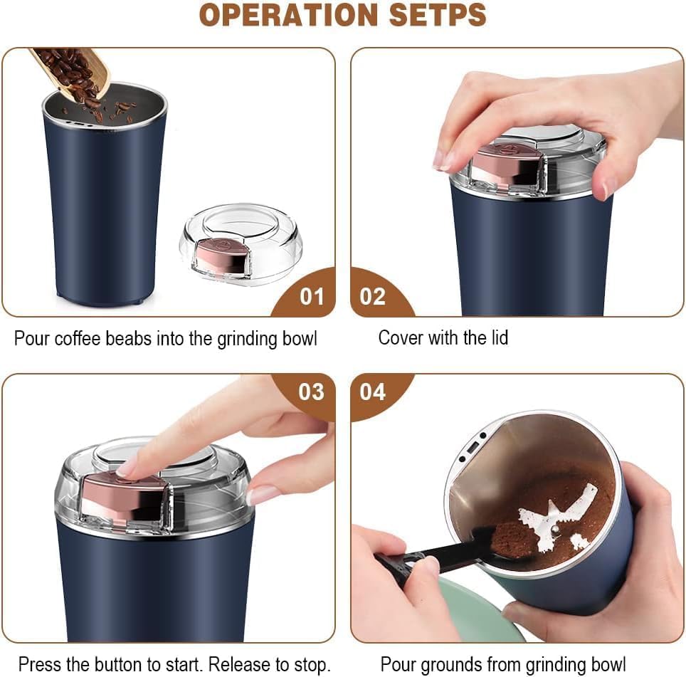 Electric Coffee & Spice Grinder – Stainless Steel Portable Mixer for Masala, Herbs, Dry Spices & Nuts – Push Button Control, Compact & Durable for Home Kitchen