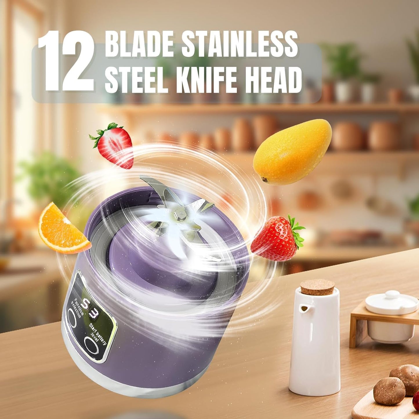 Portable Blender Electric Juicers Fruit Mixers USB juicer Rechargeable Smoothie Mini Blender Personal Juicer 10 Blades 3 Gears With 1300 Mah Rechargeable Battery-Smoothie Fruit Juicer Green
