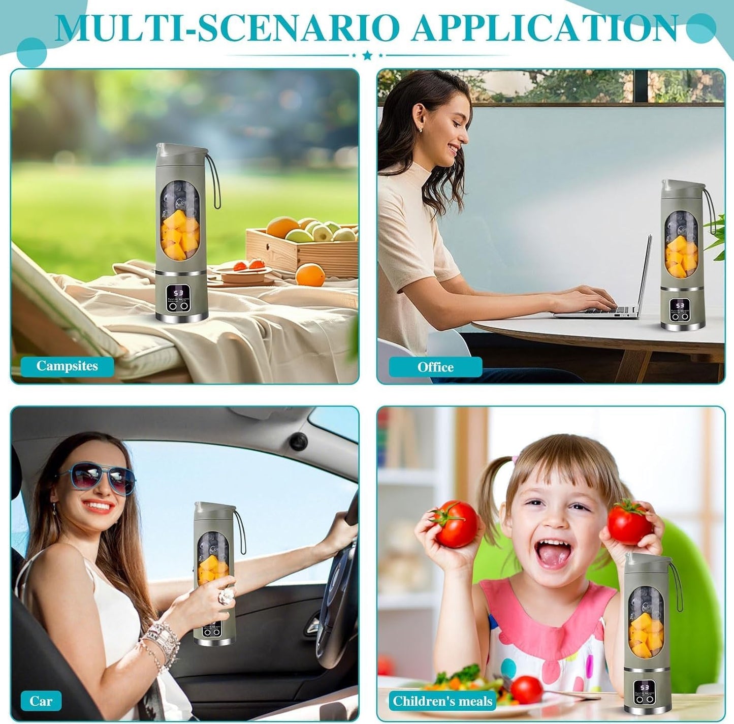 Portable Blender Electric Juicers Fruit Mixers USB juicer Rechargeable Smoothie Mini Blender Personal Juicer 10 Blades 3 Gears With 1300 Mah Rechargeable Battery-Smoothie Fruit Juicer Green