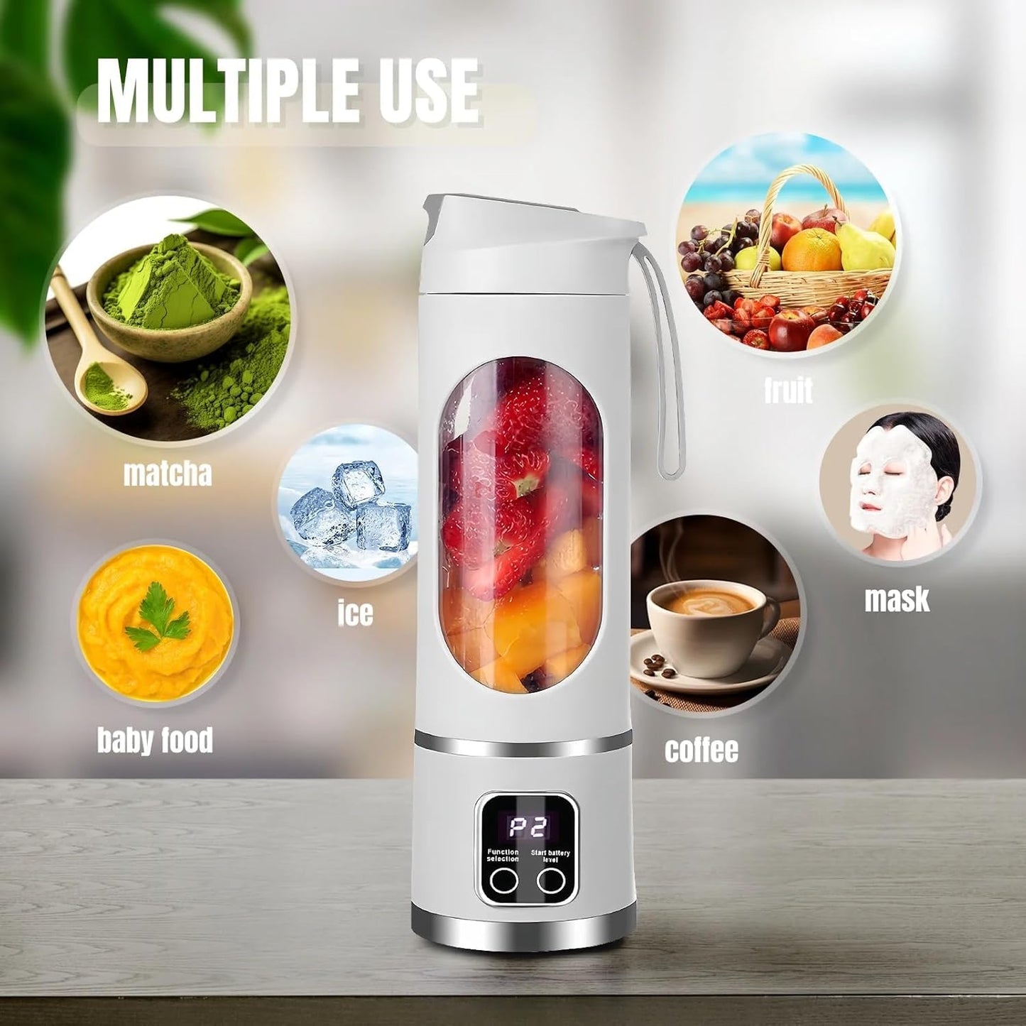 Portable Blender Electric Juicers Fruit Mixers USB juicer Rechargeable Smoothie Mini Blender Personal Juicer 10 Blades 3 Gears With 1300 Mah Rechargeable Battery-Smoothie Fruit Juicer Green