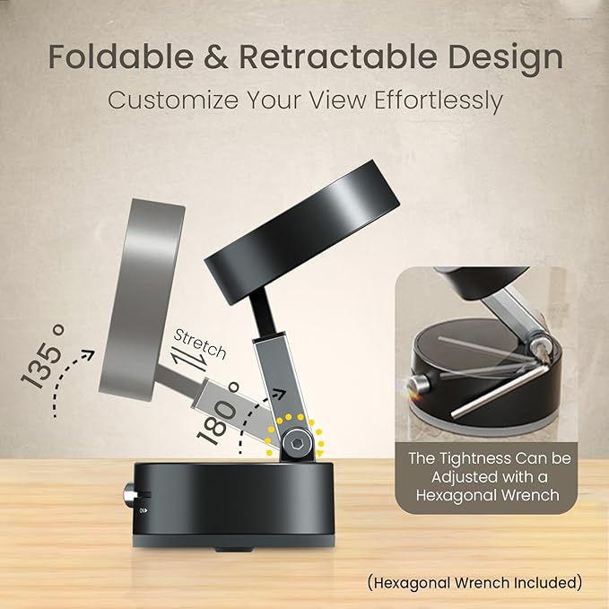 Magnetic Vacuum Suction Mobile Holder, Multiple Angle Adjustment, Retractable, Strong Magnetic Attachment, Compatible with iPhone & Android Phone for Car, Desk, Mirror, Glass(Black)