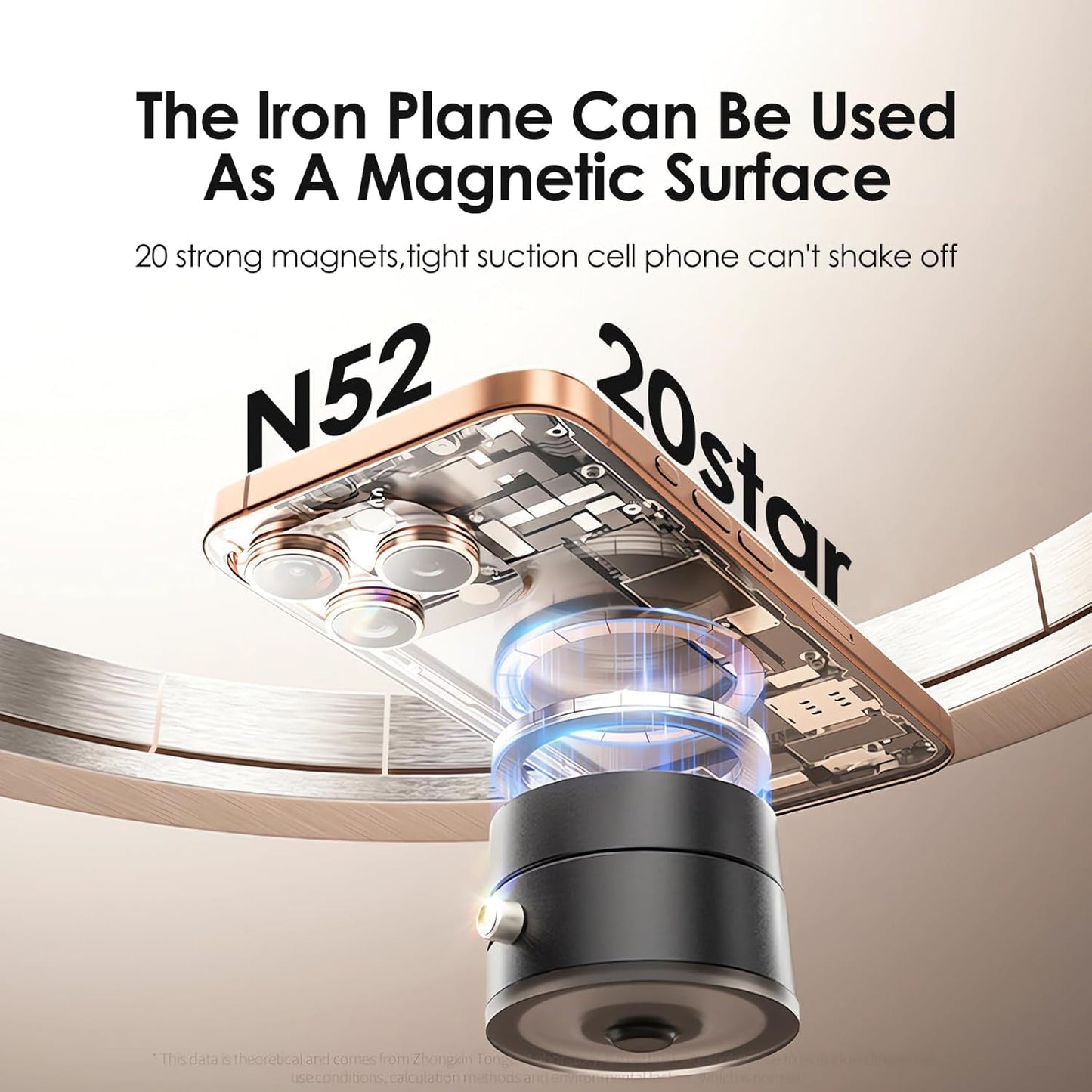 Magnetic Vacuum Suction Mobile Holder, Multiple Angle Adjustment, Retractable, Strong Magnetic Attachment, Compatible with iPhone & Android Phone for Car, Desk, Mirror, Glass(Black)
