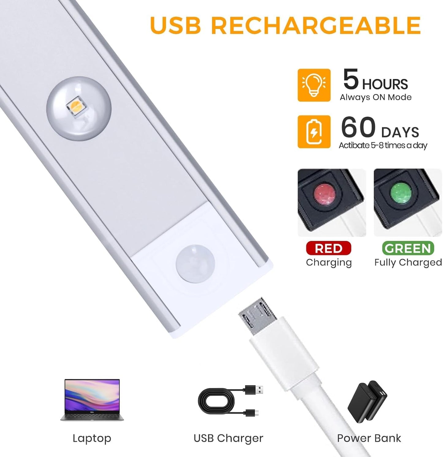 LED PIR Motion Sensor Cabinet  With USB Rechargeble