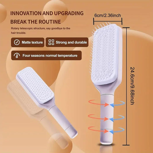 EQUINOX INDIA Self Cleaning Massage Hair Comb — One-Press Retractable Scalp Massager for Smooth, Healthy Hair