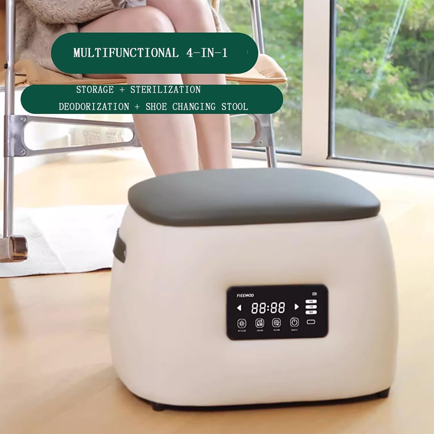 EQUINOX_INDIA Shoe Disinfection & Sanitization Box with Dual Ozone mode & UV Light + High Quality  Luxurious Leather Stool 2in1