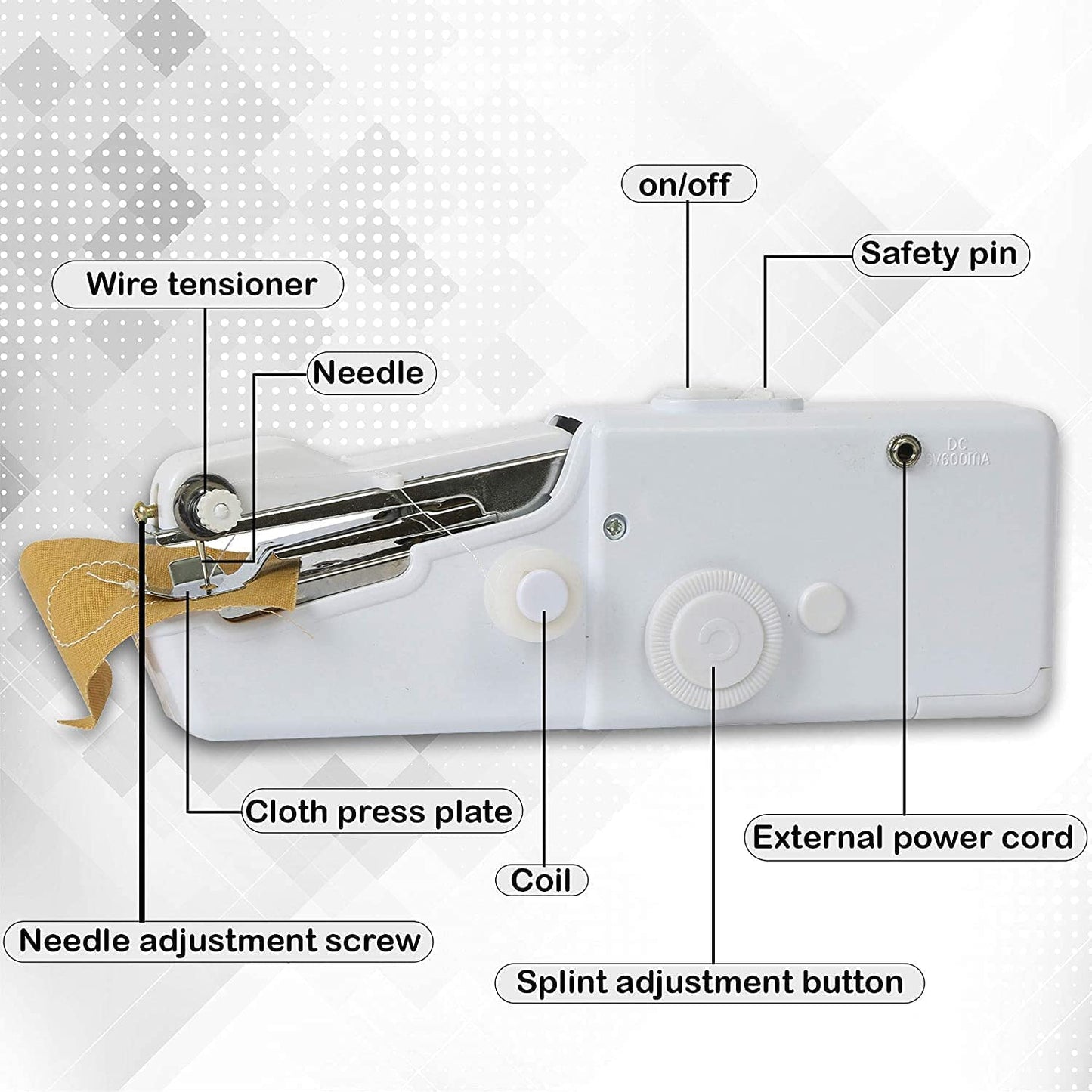 Stitch Handheld Cordless Portable White Sewing Machine