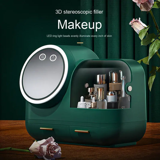 ✨ EQUINOX LumiGlow™ Smart LED Makeup Organizer with HD Mirror, Cooling Fan & USB Rechargeable Design