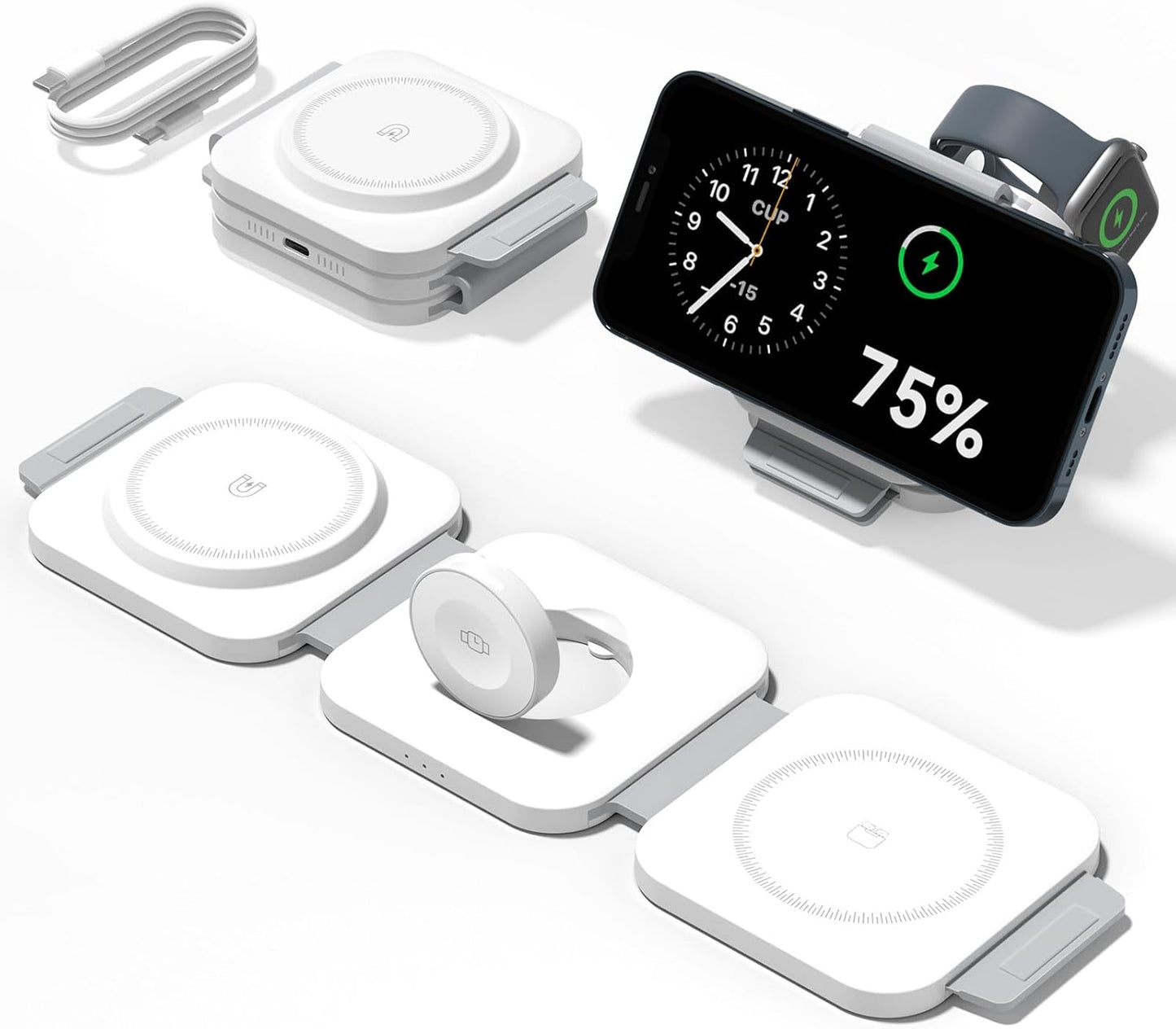 3-in-1 Magnetic Wireless Charging Station (15W MagSafe Fast Charge | Foldable Travel Charger for iPhone, Apple Watch & AirPods)