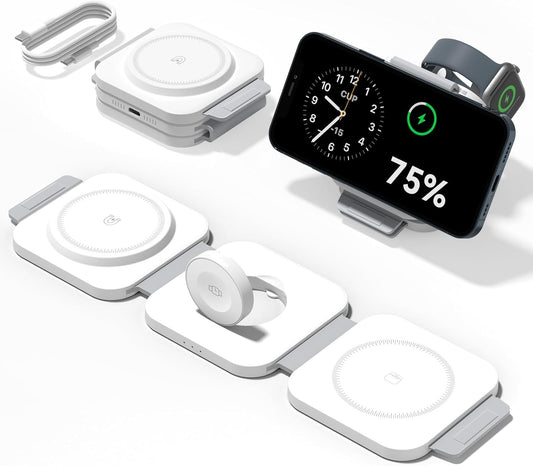 3-in-1 Magnetic Wireless Charging Station (15W MagSafe Fast Charge | Foldable Travel Charger for iPhone, Apple Watch & AirPods)