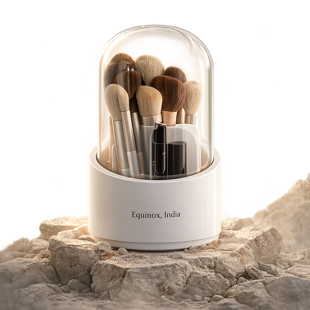 EQUINOX INDIA 360° Rotating Makeup Organizer with Lid – Dustproof Vanity Storage Box