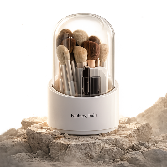 EQUINOX INDIA 360° Rotating Makeup Organizer with Lid – Dustproof Vanity Storage Box