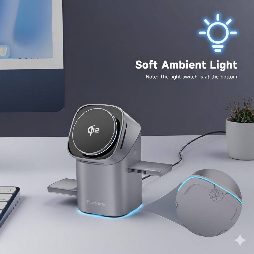 3 in 1 Wireless Charger Stand | Magnetic Fast Charging Station for iPhone, Apple Watch & AirPods | Qi2 15W MagSafe Charger – EQUINOX INDIA