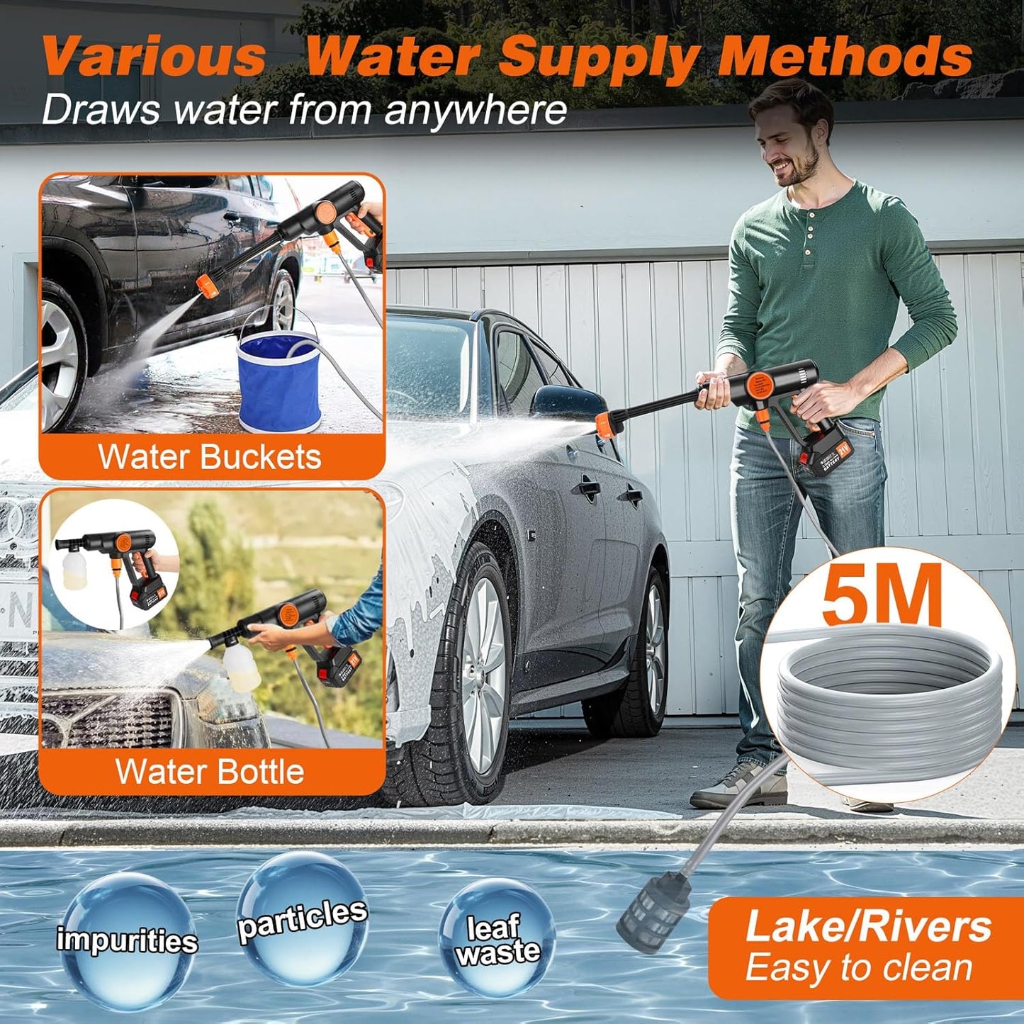 EQUINOX INDIA Cordless High Pressure Washer Gun 600 PSI with Dual Battery