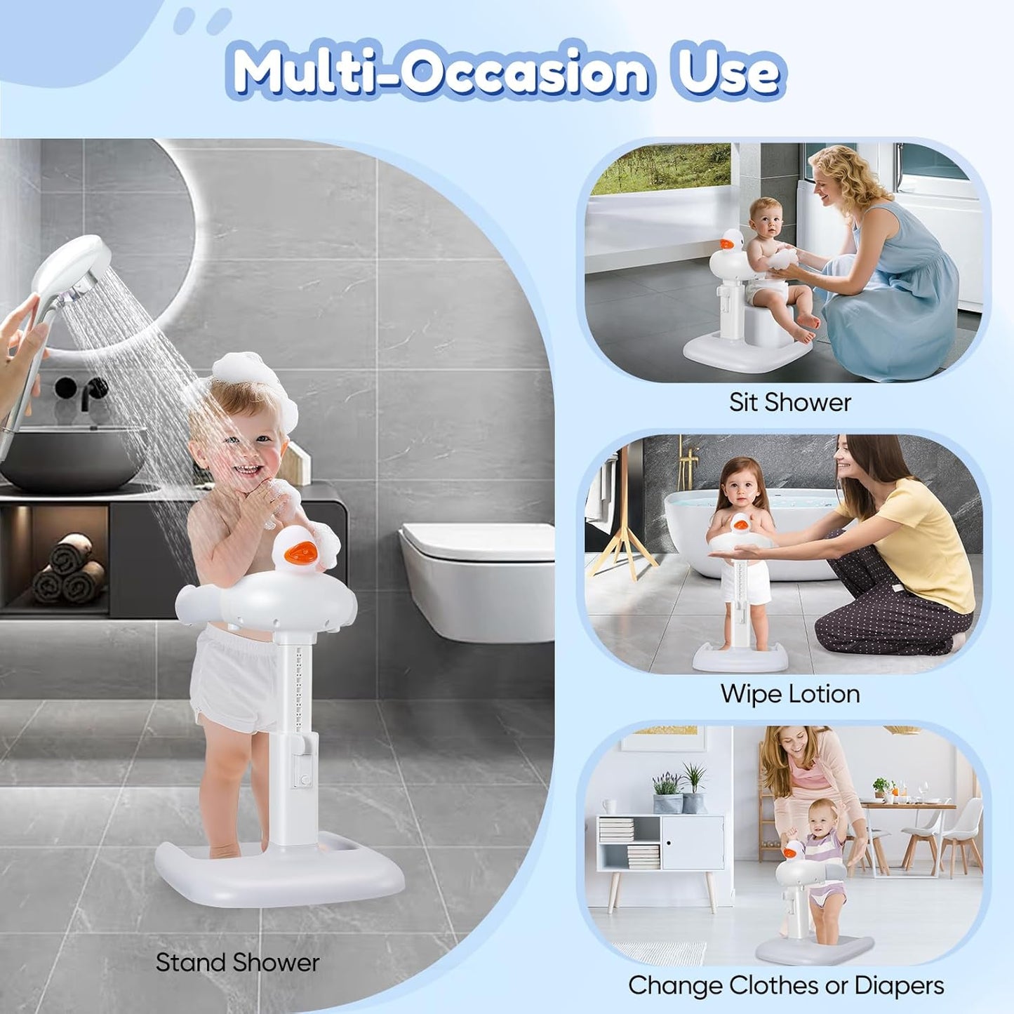 EQUINOX INDIA Adjustable Baby Shower Stand for Toddlers & Infants (0–3 Years) | Safe Standing Baby Bath Support with Anti-Slip Base