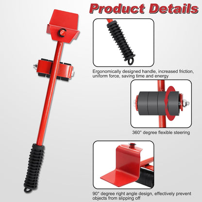 EQUINOX INDIA Furniture Lifter with Wheels Heavy Duty Furniture Moving System 150kg Capacity 360° Rotation Furniture Mover Tool Set with 4 Corner Sliders Ergonomic Lifter Bar for Sofa Bed Refrigerator Almirah Moving Kit