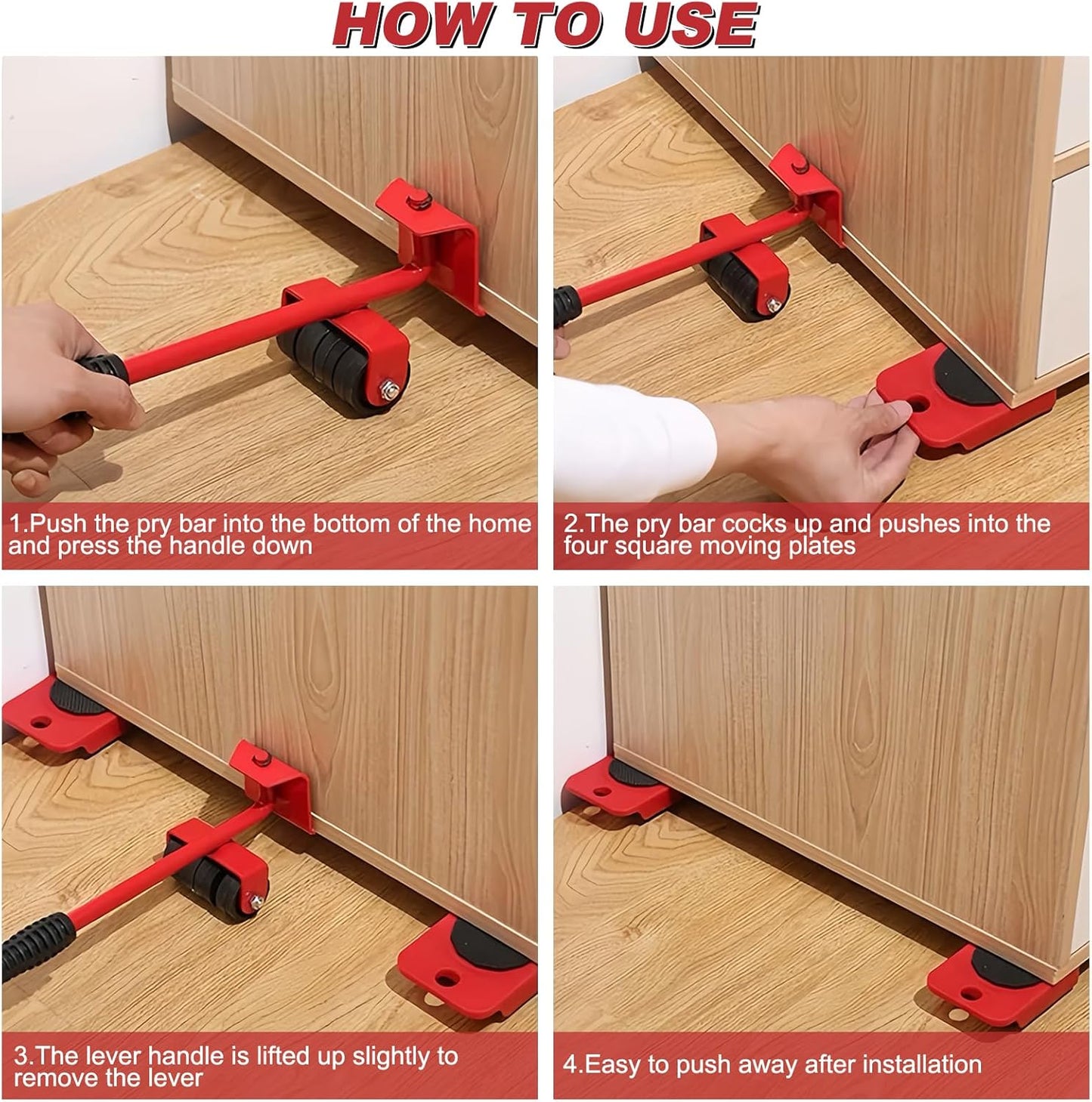 EQUINOX INDIA Furniture Lifter with Wheels Heavy Duty Furniture Moving System 150kg Capacity 360° Rotation Furniture Mover Tool Set with 4 Corner Sliders Ergonomic Lifter Bar for Sofa Bed Refrigerator Almirah Moving Kit