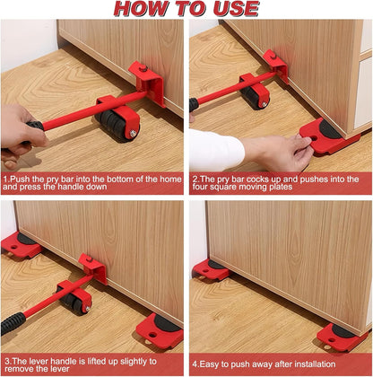 EQUINOX INDIA Furniture Lifter with Wheels Heavy Duty Furniture Moving System 150kg Capacity 360° Rotation Furniture Mover Tool Set with 4 Corner Sliders Ergonomic Lifter Bar for Sofa Bed Refrigerator Almirah Moving Kit