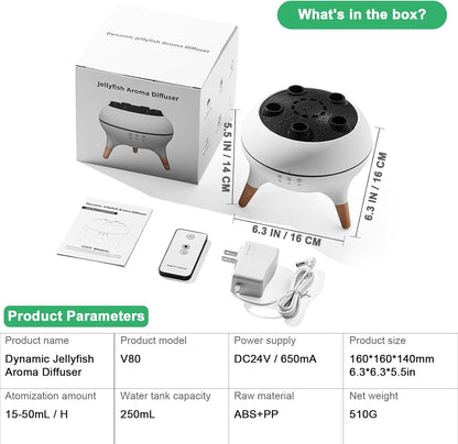 The EQUINOX Jellyfish Aroma Diffuser, Multi-Spray Humidifier with Remote Control - Colorful Jellyfish Aromatherapy Machine