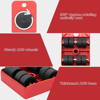 EQUINOX INDIA Furniture Lifter with Wheels Heavy Duty Furniture Moving System 150kg Capacity 360° Rotation Furniture Mover Tool Set with 4 Corner Sliders Ergonomic Lifter Bar for Sofa Bed Refrigerator Almirah Moving Kit