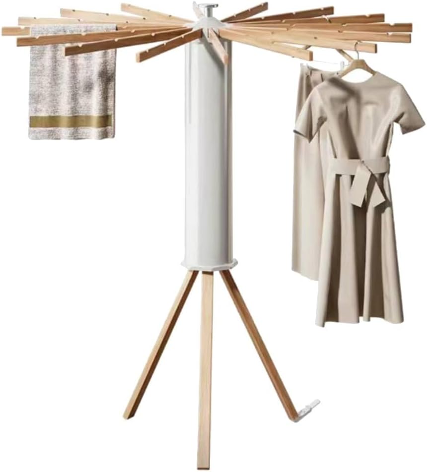 Foldable beech wood clothes drying rack full view