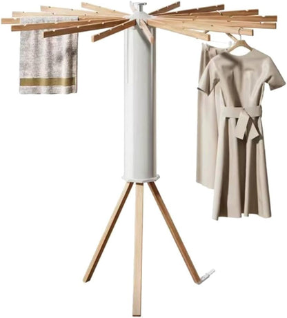 Foldable beech wood clothes drying rack full view