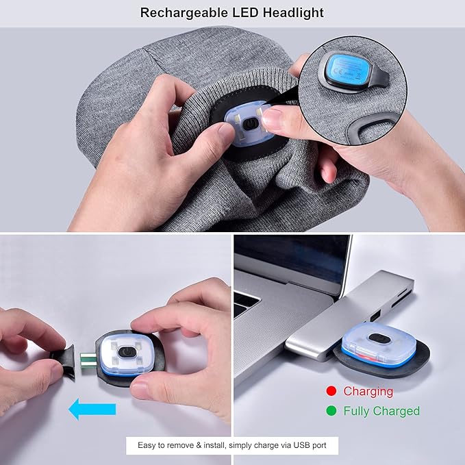 EQUINOX India Bluetooth Music Cap™ — Wireless Bluetooth Beanie with HD Speakers & Rechargeable LED Headlamp