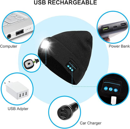 EQUINOX India Bluetooth Music Cap™ — Wireless Bluetooth Beanie with HD Speakers & Rechargeable LED Headlamp