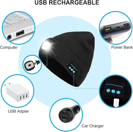 EQUINOX India Bluetooth Music Cap™ — Wireless Bluetooth Beanie with HD Speakers & Rechargeable LED Headlamp
