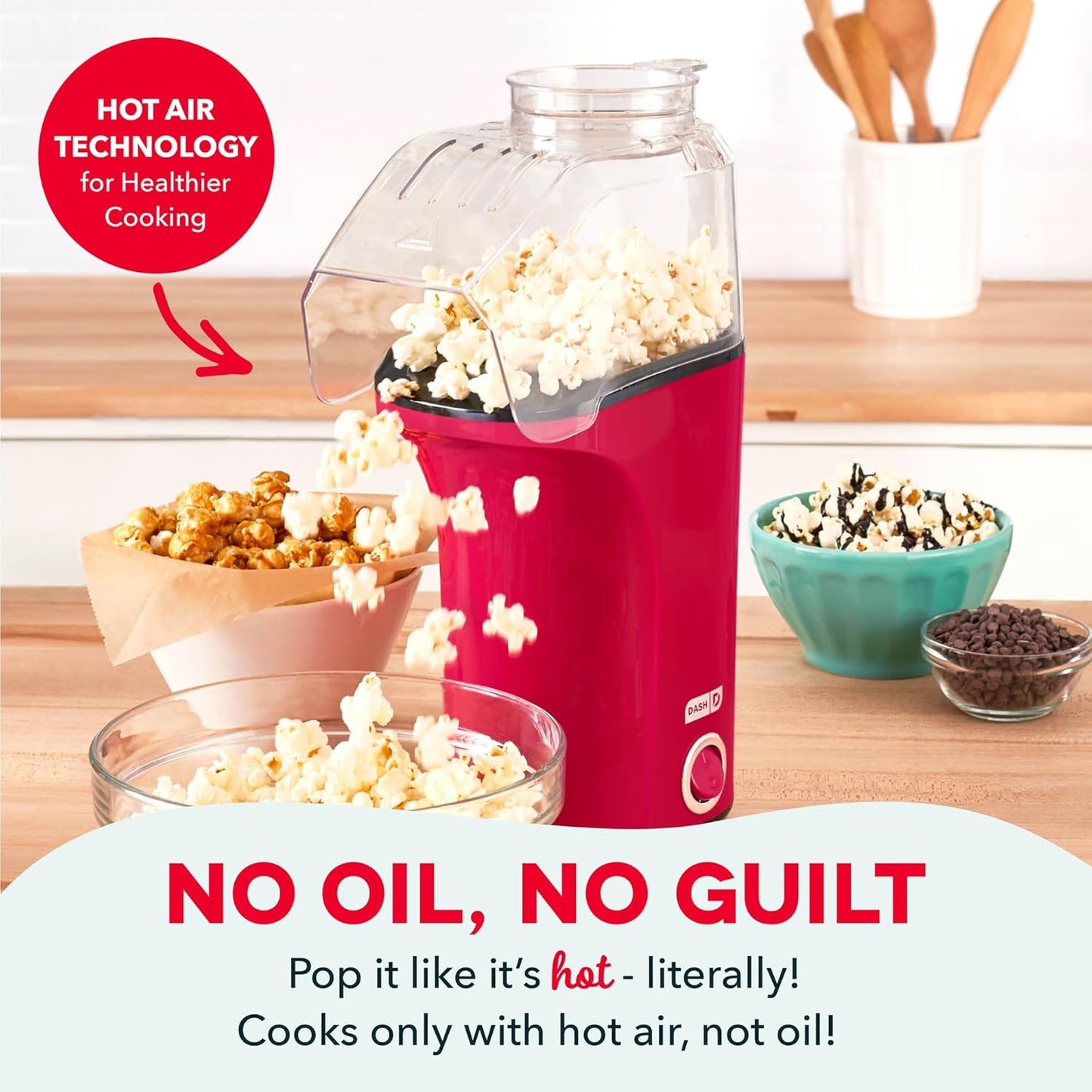 EQUINOX INDIA Hot Air Popcorn Maker Machine for Home – Oil Free Electric Retro Popcorn Maker