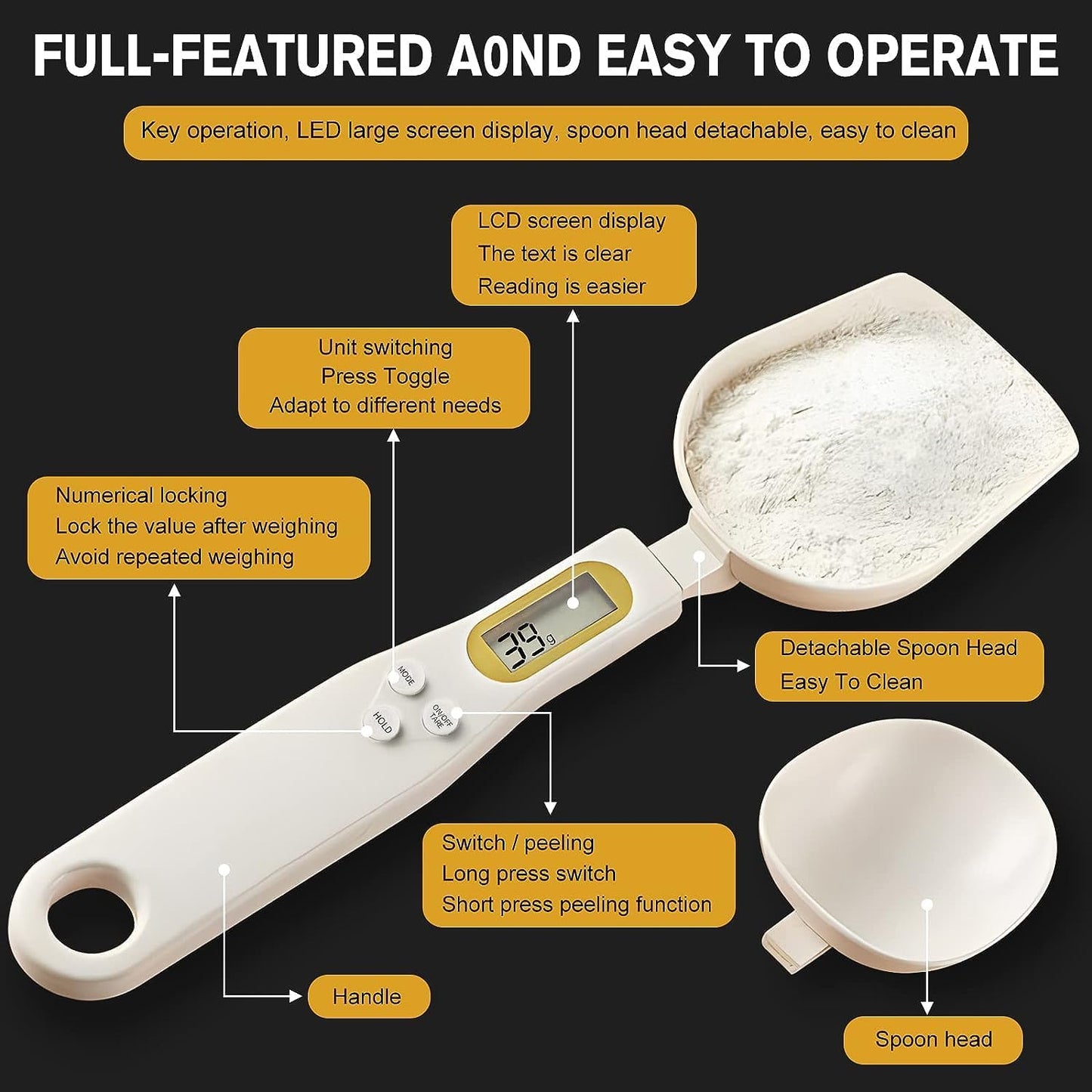 EQUINOX INDIA Digital Weighing Spoon Scale – 0.1g High Precision Food Measuring Spoon for Baking, Cooking, Dieting & Kitchen Prep | Multi-Unit Measurement | Tare + Hold Functions