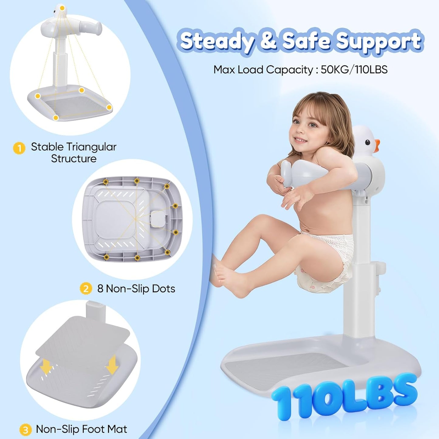 EQUINOX INDIA Adjustable Baby Shower Stand for Toddlers & Infants (0–3 Years) | Safe Standing Baby Bath Support with Anti-Slip Base