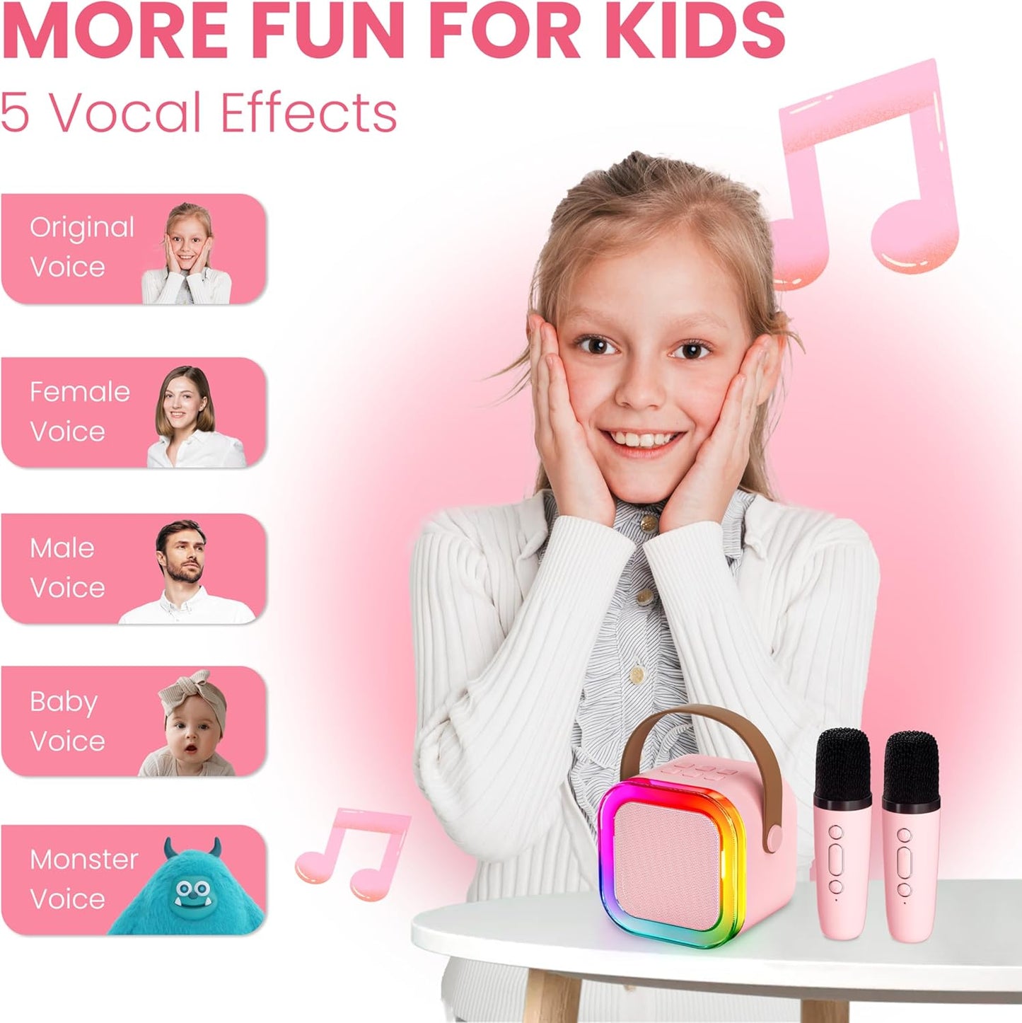 EQUINOX INDIA Kids Karaoke Machine with 2 Wireless Microphones Bluetooth Speaker Portable Singing Toy LED Lights 5 Voice Effects 4-6 Hours Battery for Children Boys Girls 4-10 Years Birthday Gift India