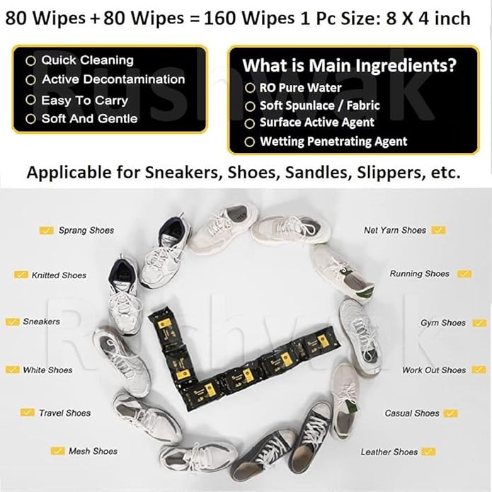 EQUINOX INDIA Premium Shoe Cleaner Wipes for Sneakers & Shoes – Waterless Instant Cleaning Wipes for White Shoes, Sports Shoes, Leather & Canvas (Skin-Safe Formula)
