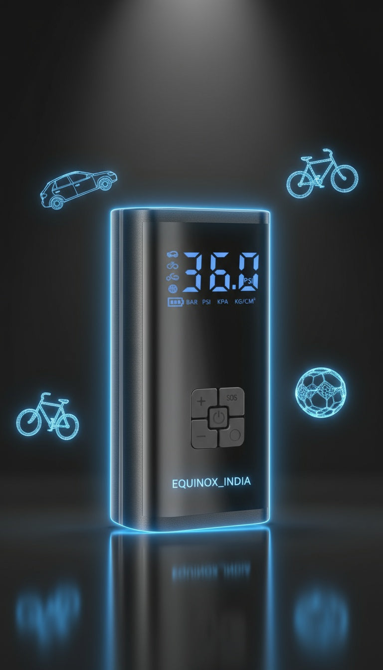 💨 EQUINOX AirBlaze™ Smart Portable Tyre Inflator | Dual Power 6000mAh Rechargeable Air Pump | 150 PSI Fast Inflation for Car, Bike & Sports